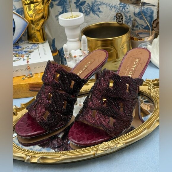 🆕 KURT GEIGER LONDON 🧿 NWOB Crystal Embellished Chain Mule Heel, Wine -Sz 37 7 - Picture 10 of 16